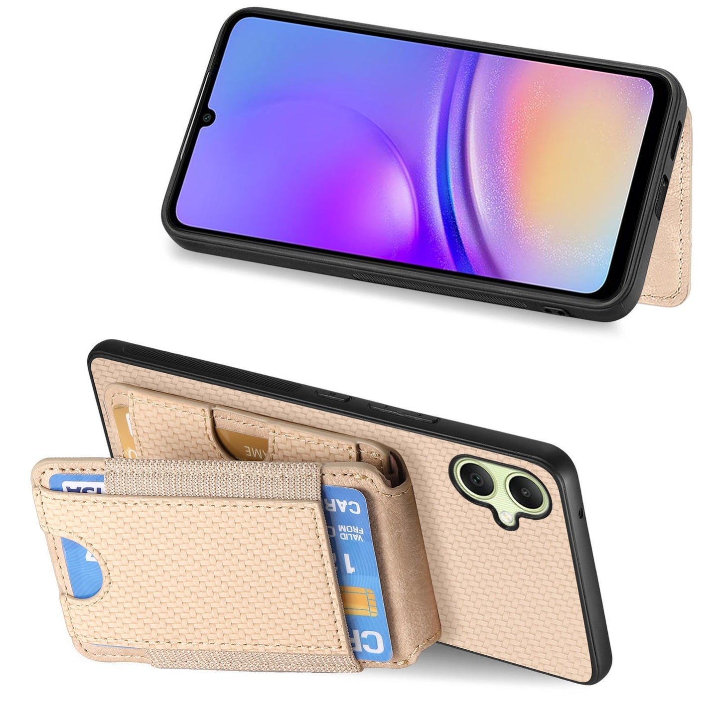 Samsung Galaxy A05 Vertical Flip Wallet Stand Phone Case with Carbon Fibre Pattern