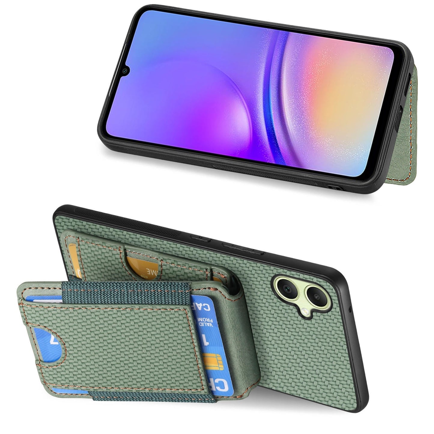Samsung Galaxy A05 Vertical Flip Wallet Stand Phone Case with Carbon Fibre Pattern