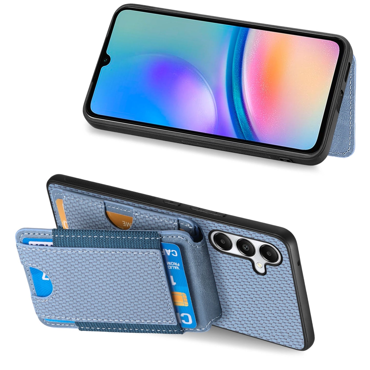 Samsung Galaxy A05s Vertical Flip Wallet Stand Phone Case with Carbon Fibre Pattern