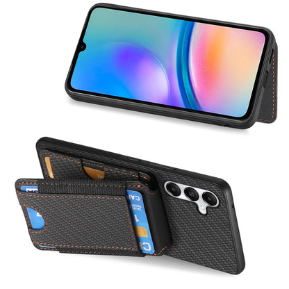 Samsung Galaxy A05s Vertical Flip Wallet Stand Phone Case with Carbon Fibre Pattern