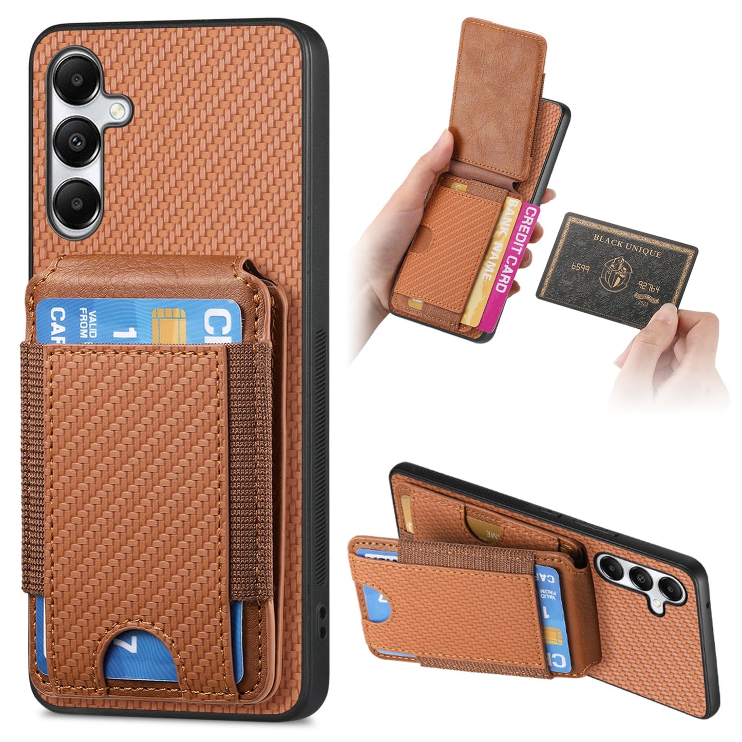 Samsung Galaxy A05s Vertical Flip Wallet Stand Phone Case with Carbon Fibre Pattern
