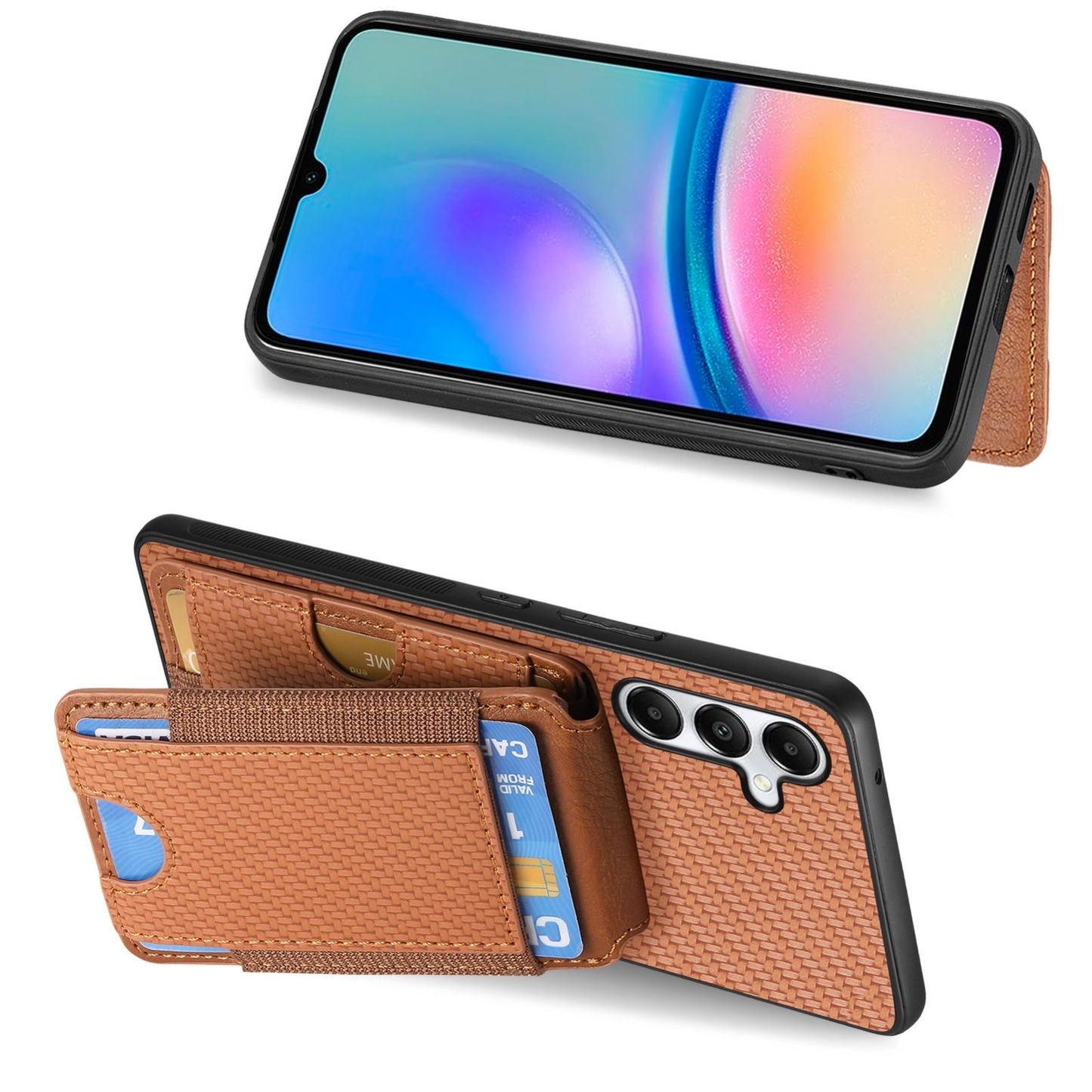Samsung Galaxy A05s Vertical Flip Wallet Stand Phone Case with Carbon Fibre Pattern