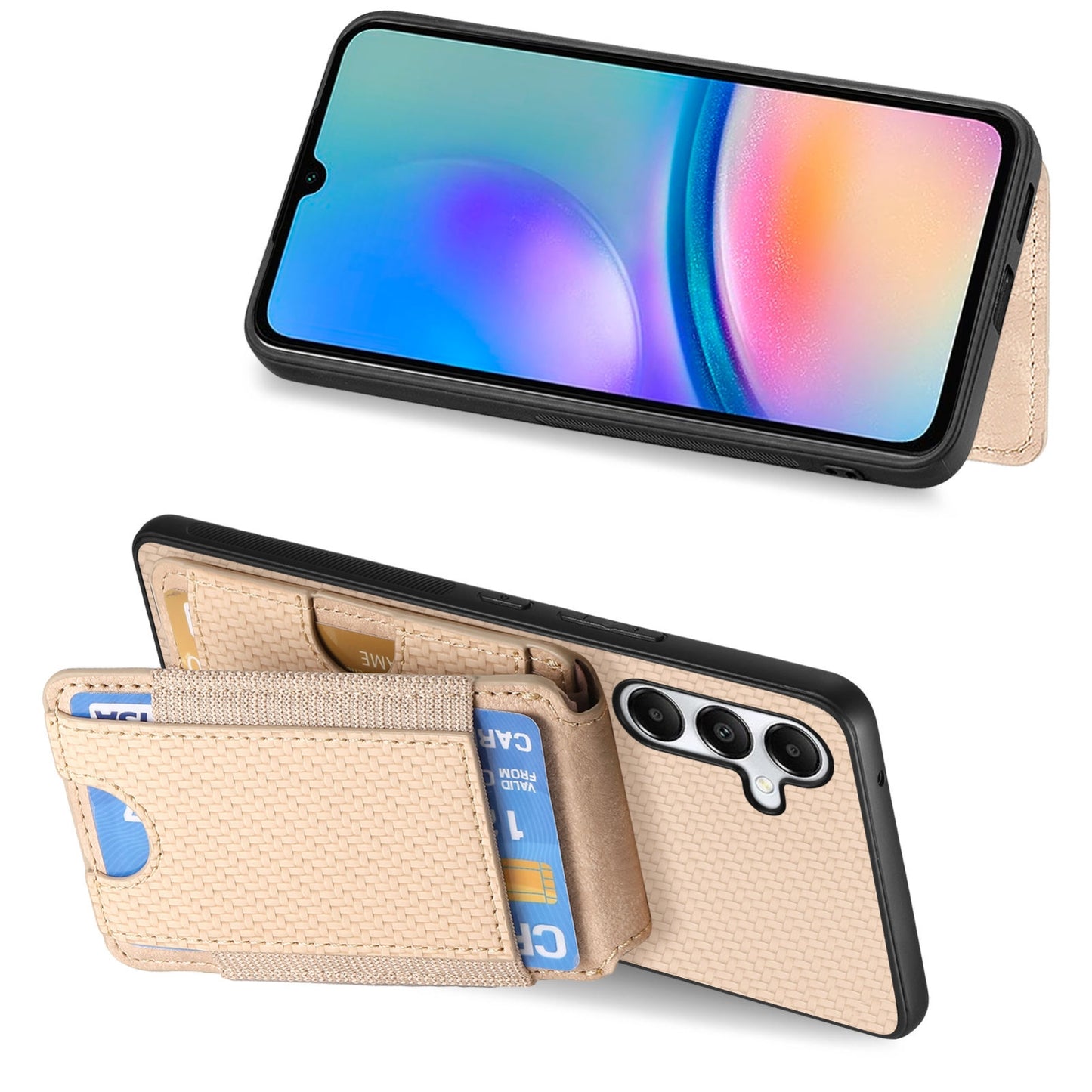 Samsung Galaxy A05s Vertical Flip Wallet Stand Phone Case with Carbon Fibre Pattern