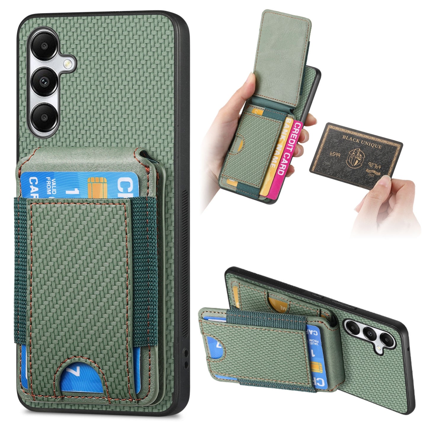 Samsung Galaxy A05s Vertical Flip Wallet Stand Phone Case with Carbon Fibre Pattern