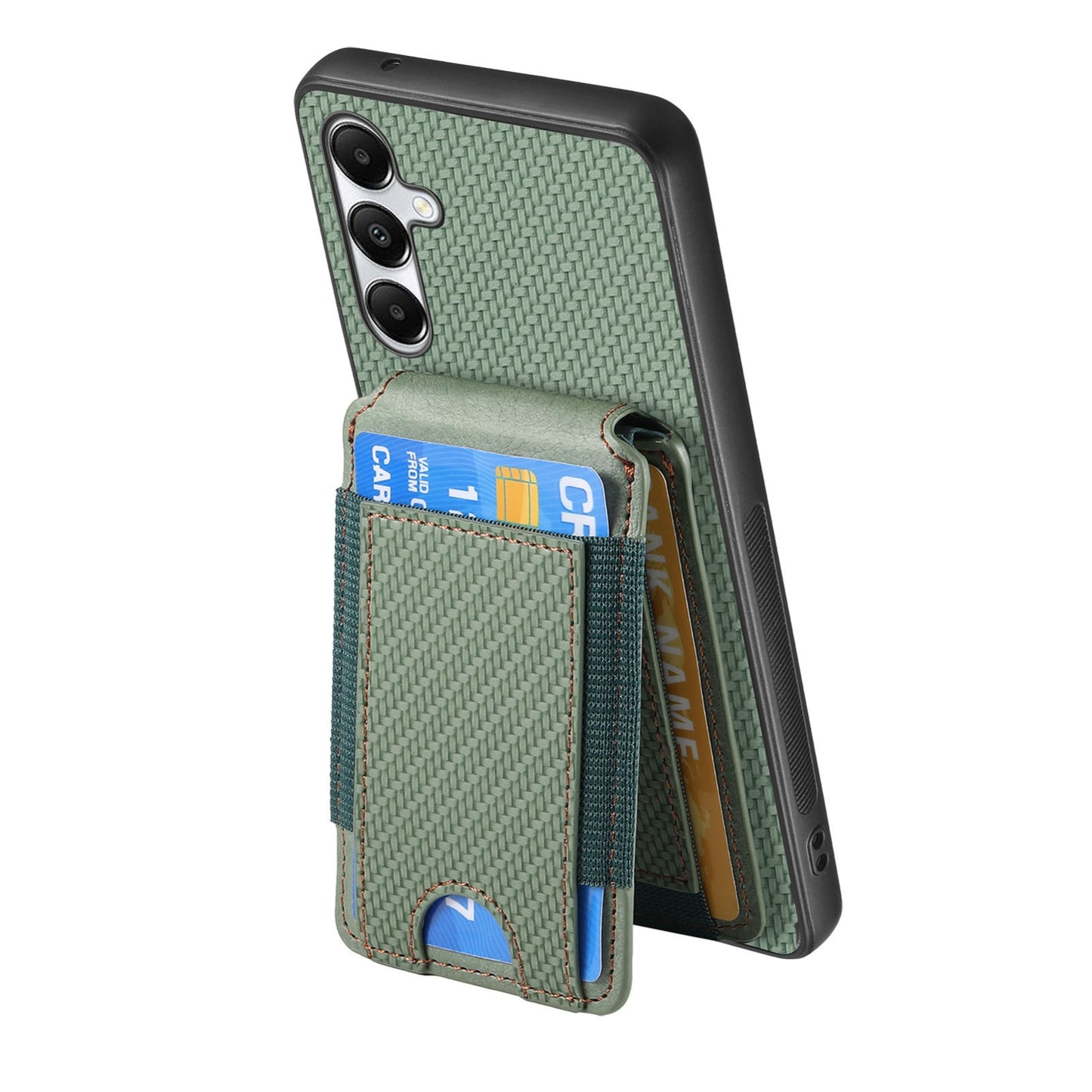 Samsung Galaxy A05s Vertical Flip Wallet Stand Phone Case with Carbon Fibre Pattern