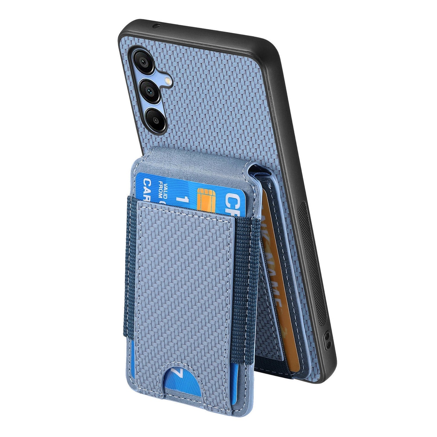 Samsung Galaxy A25 Vertical Flip Wallet Stand Phone Case with Carbon Fibre Pattern