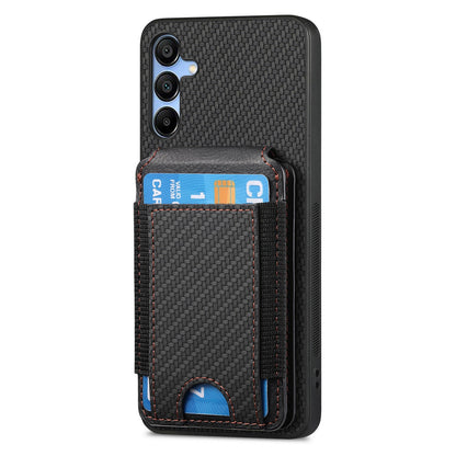 Samsung Galaxy A25 Vertical Flip Wallet Stand Phone Case with Carbon Fibre Pattern