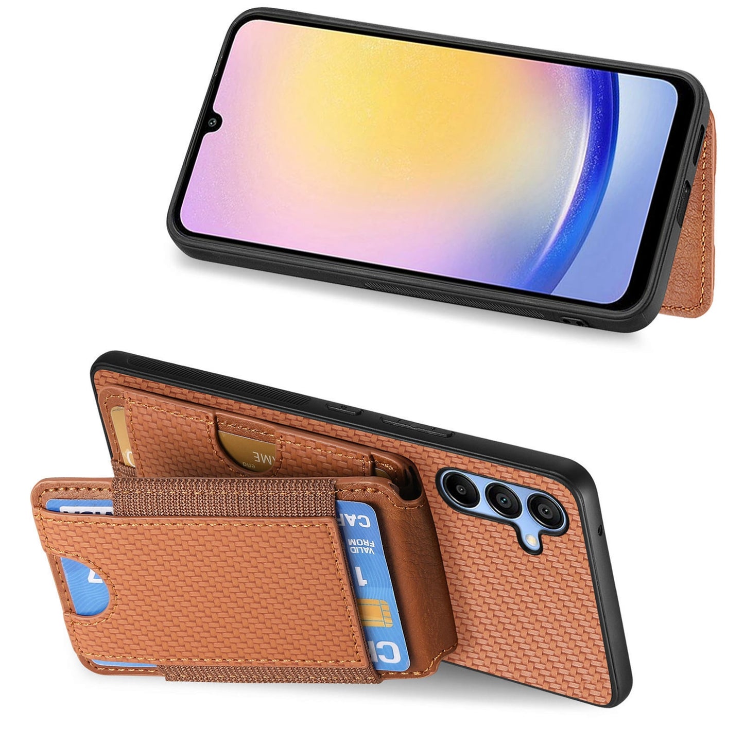 Samsung Galaxy A25 Vertical Flip Wallet Stand Phone Case with Carbon Fibre Pattern