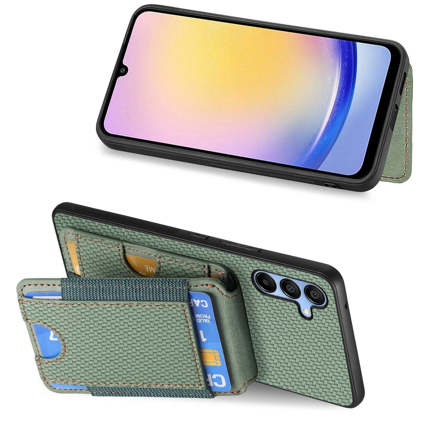 Samsung Galaxy A25 Vertical Flip Wallet Stand Phone Case with Carbon Fibre Pattern