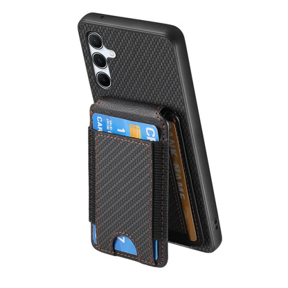 Samsung Galaxy A34 5G Vertical Flip Wallet Stand Phone Case with Carbon Fibre Pattern
