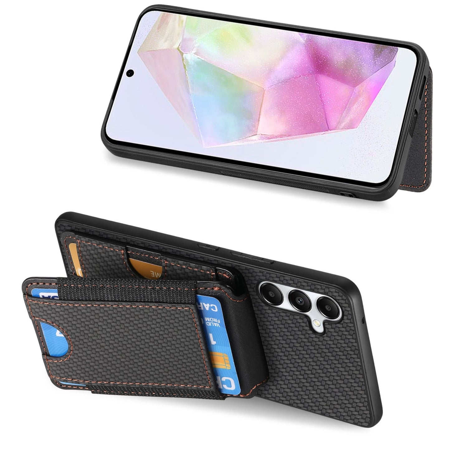 Samsung Galaxy A34 5G Vertical Flip Wallet Stand Phone Case with Carbon Fibre Pattern