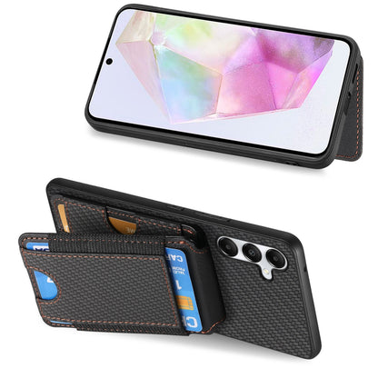 Samsung Galaxy A34 5G Vertical Flip Wallet Stand Phone Case with Carbon Fibre Pattern