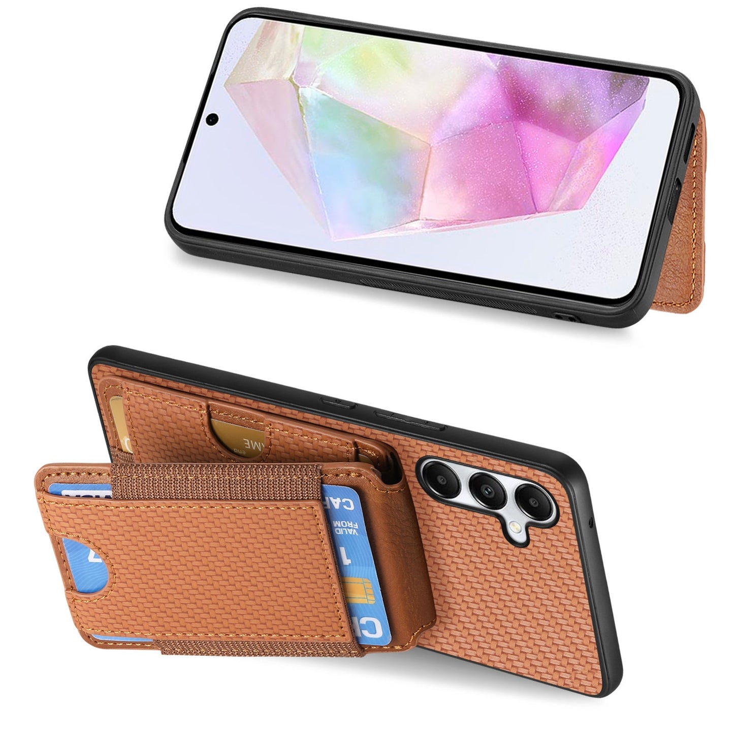 Samsung Galaxy A34 5G Vertical Flip Wallet Stand Phone Case with Carbon Fibre Pattern