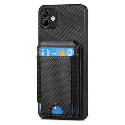 Samsung Galaxy A04e Vertical Flip Wallet Stand Phone Case with Carbon Fibre Pattern