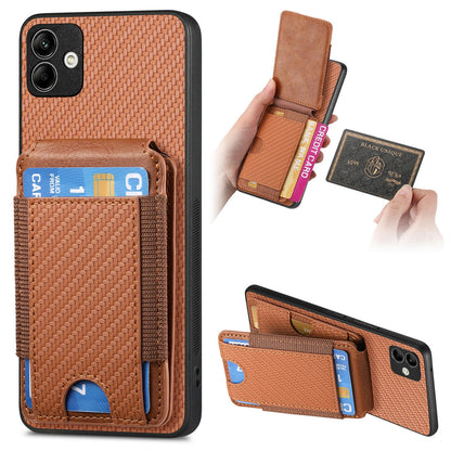 Samsung Galaxy A04e Vertical Flip Wallet Stand Phone Case with Carbon Fibre Pattern