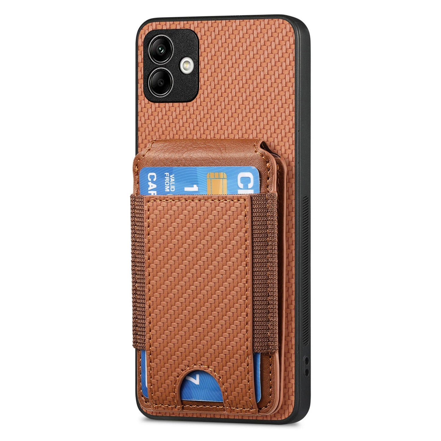 Samsung Galaxy A04e Vertical Flip Wallet Stand Phone Case with Carbon Fibre Pattern
