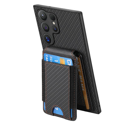 Samsung Galaxy S23 Ultra 5G Vertical Flip Wallet Stand Phone Case with Carbon Fibre Pattern