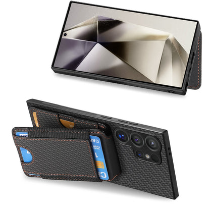 Samsung Galaxy S23 Ultra 5G Vertical Flip Wallet Stand Phone Case with Carbon Fibre Pattern