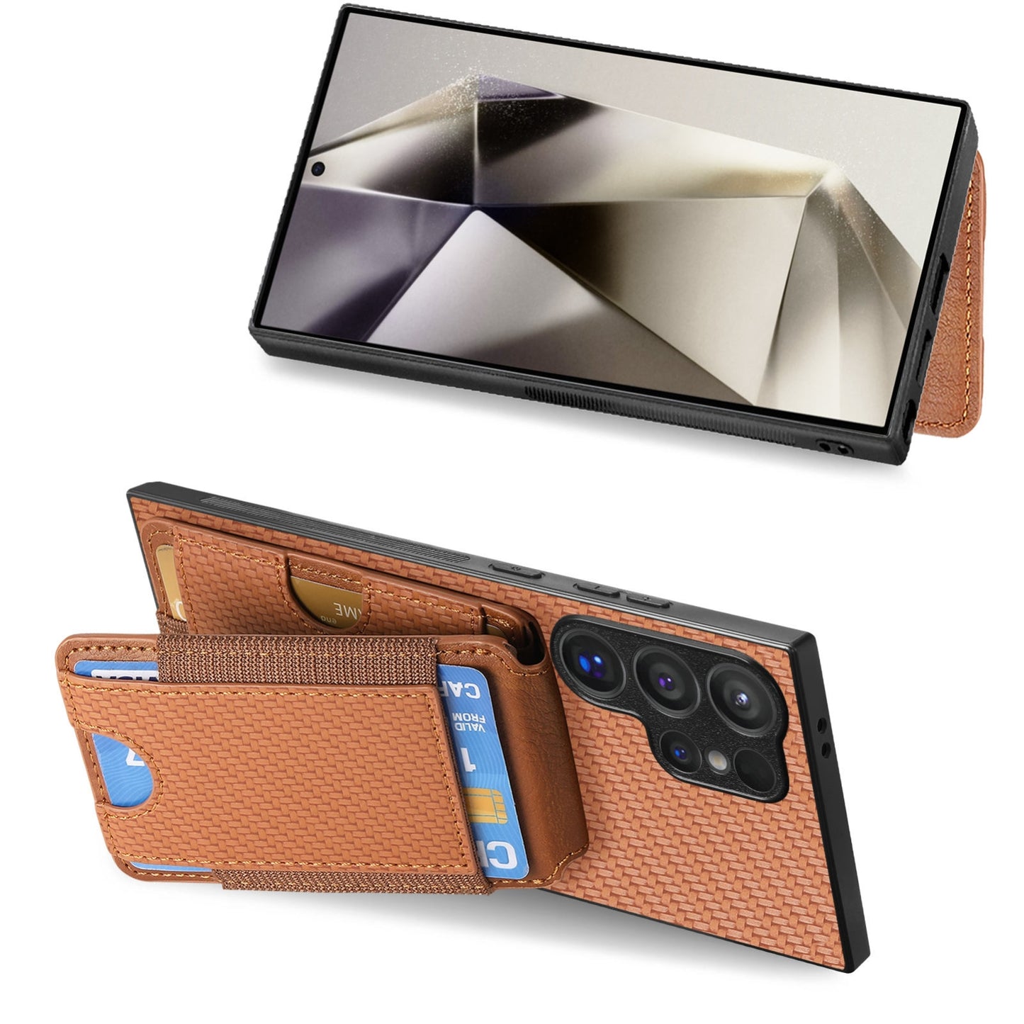 Samsung Galaxy S23 Ultra 5G Vertical Flip Wallet Stand Phone Case with Carbon Fibre Pattern