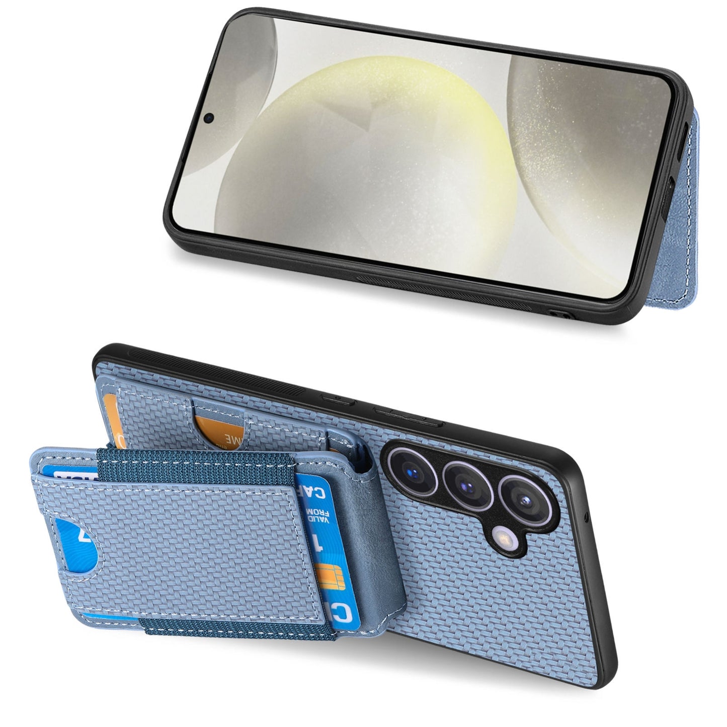 Samsung Galaxy S23+ 5G Vertical Flip Wallet Stand Phone Case with Carbon Fibre Pattern