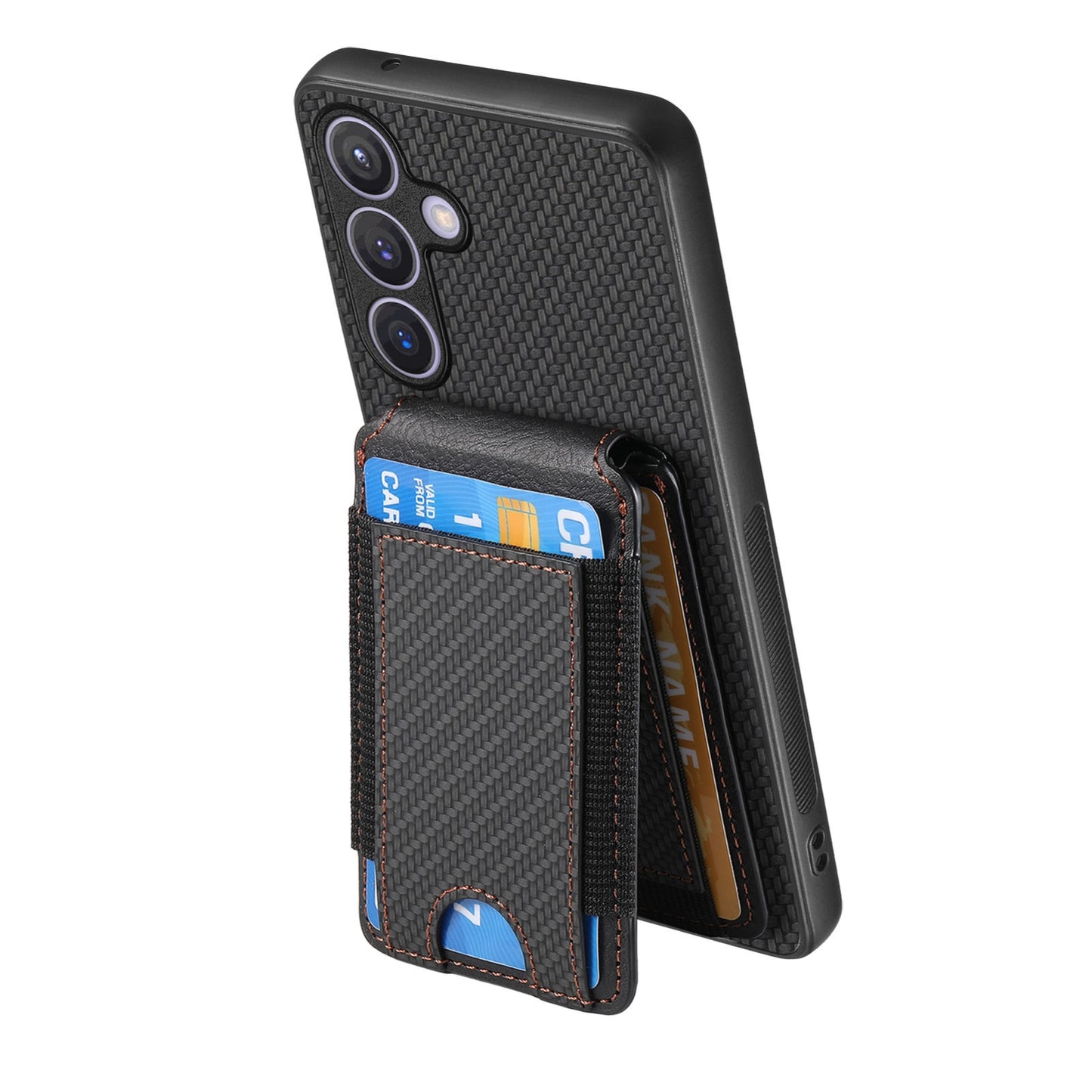 Samsung Galaxy S23+ 5G Vertical Flip Wallet Stand Phone Case with Carbon Fibre Pattern