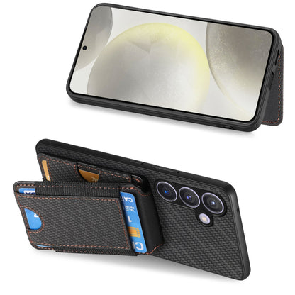 Samsung Galaxy S23+ 5G Vertical Flip Wallet Stand Phone Case with Carbon Fibre Pattern