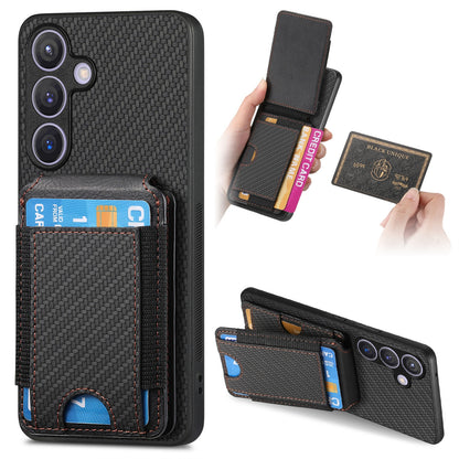 Samsung Galaxy S23 5G Vertical Flip Wallet Stand Phone Case with Carbon Fibre Pattern