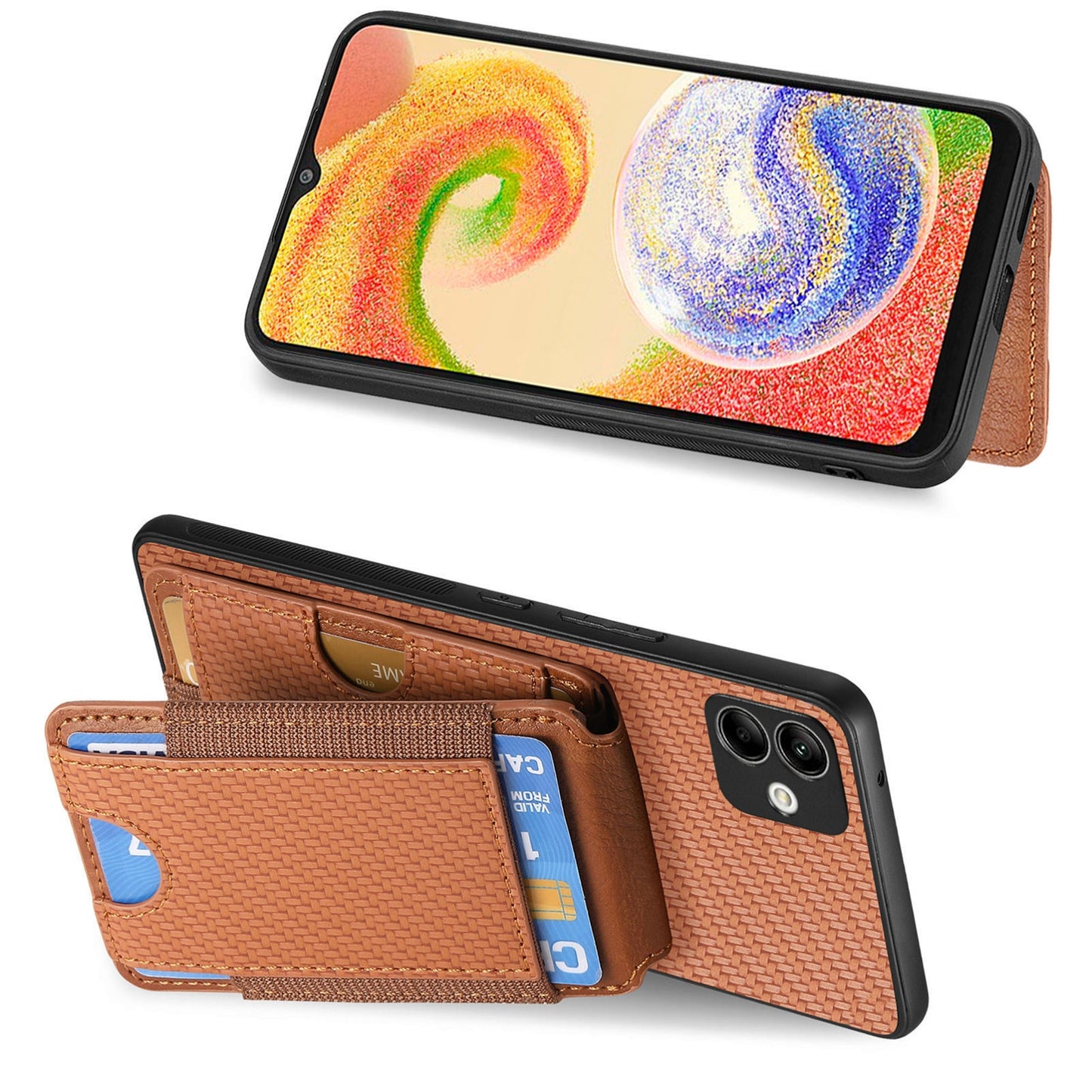 Samsung Galaxy A04 4G Vertical Flip Wallet Stand Phone Case with Carbon Fibre Pattern
