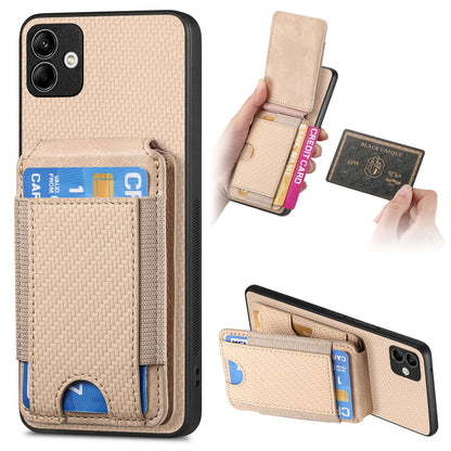 Samsung Galaxy A04 4G Vertical Flip Wallet Stand Phone Case with Carbon Fibre Pattern