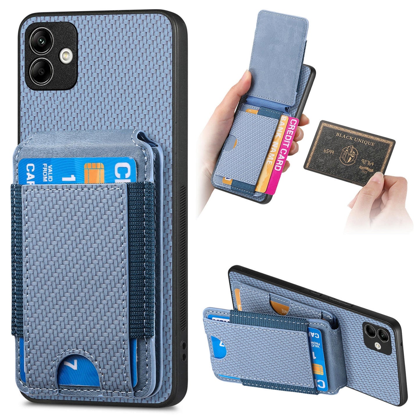 Samsung Galaxy M53 5G Vertical Flip Wallet Stand Phone Case with Carbon Fibre Pattern