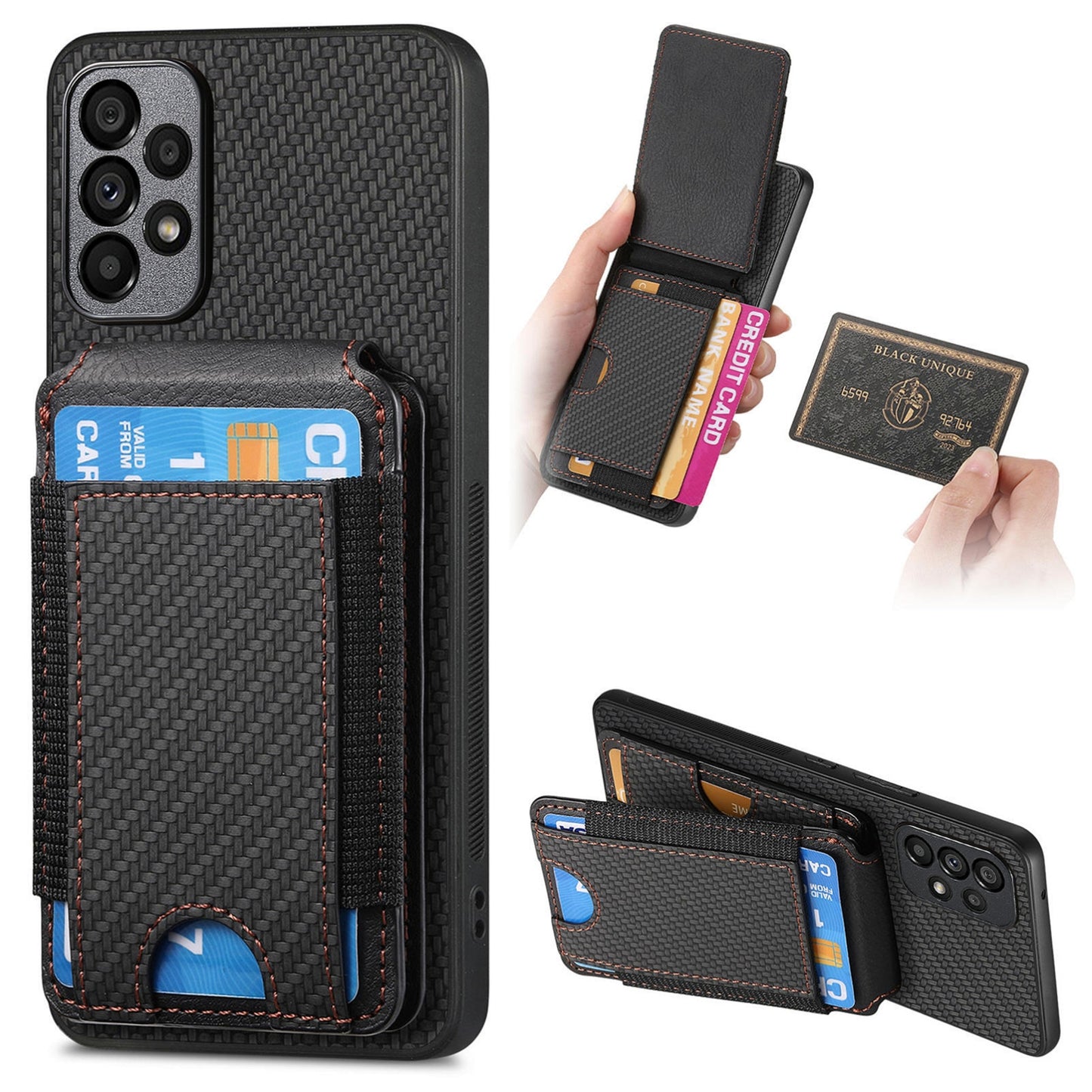 Samsung Galaxy M33 5G Vertical Flip Wallet Stand Phone Case with Carbon Fibre Pattern