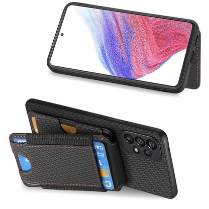 Samsung Galaxy A73 5G Vertical Flip Wallet Stand Phone Case with Carbon Fibre Pattern
