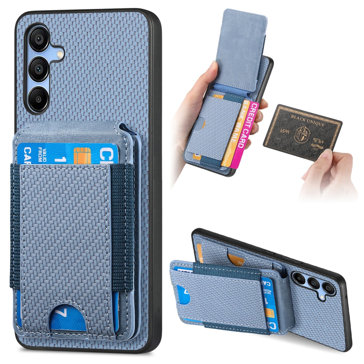 Samsung Galaxy A13 4G Vertical Flip Wallet Stand Phone Case with Carbon Fibre Pattern