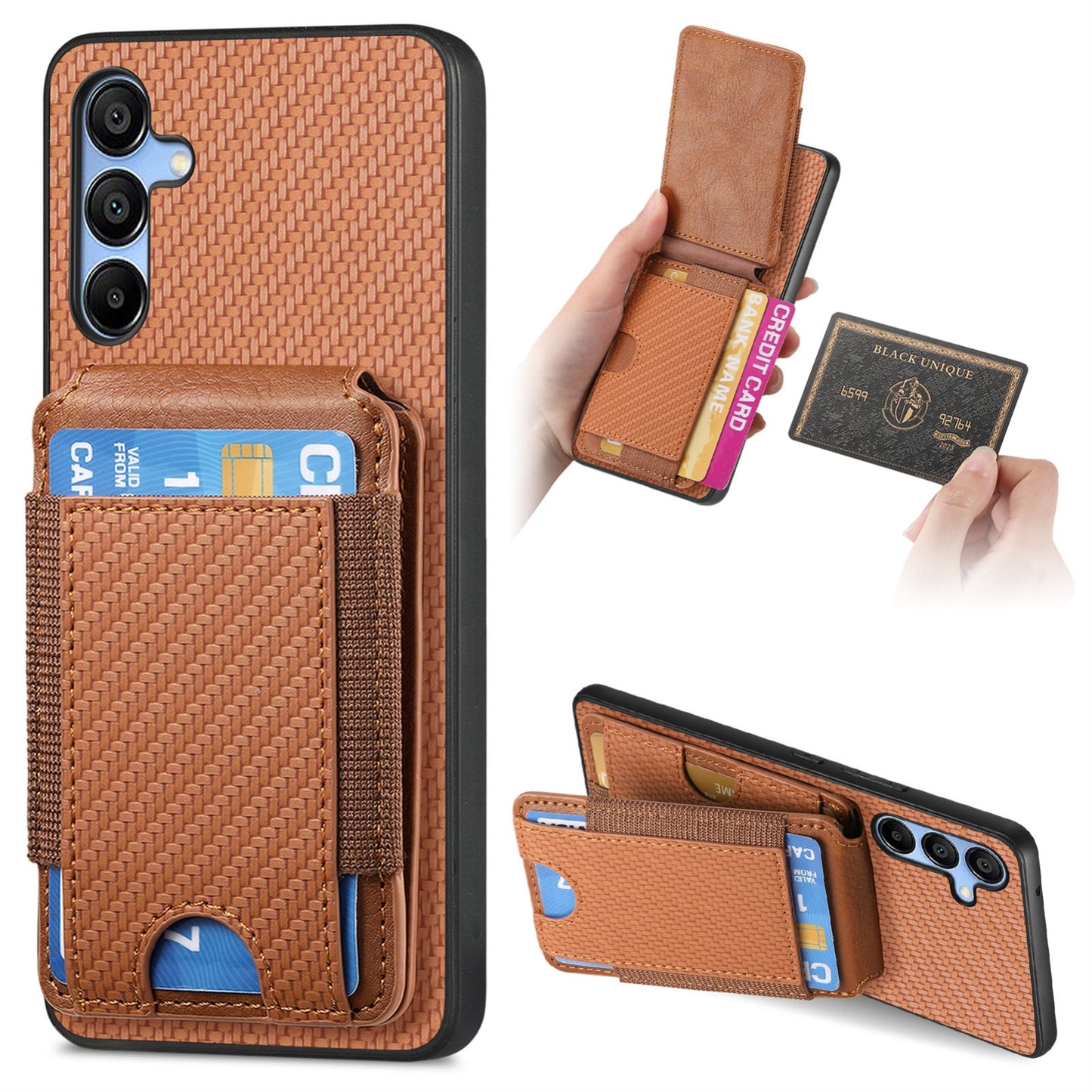Samsung Galaxy A13 4G Vertical Flip Wallet Stand Phone Case with Carbon Fibre Pattern
