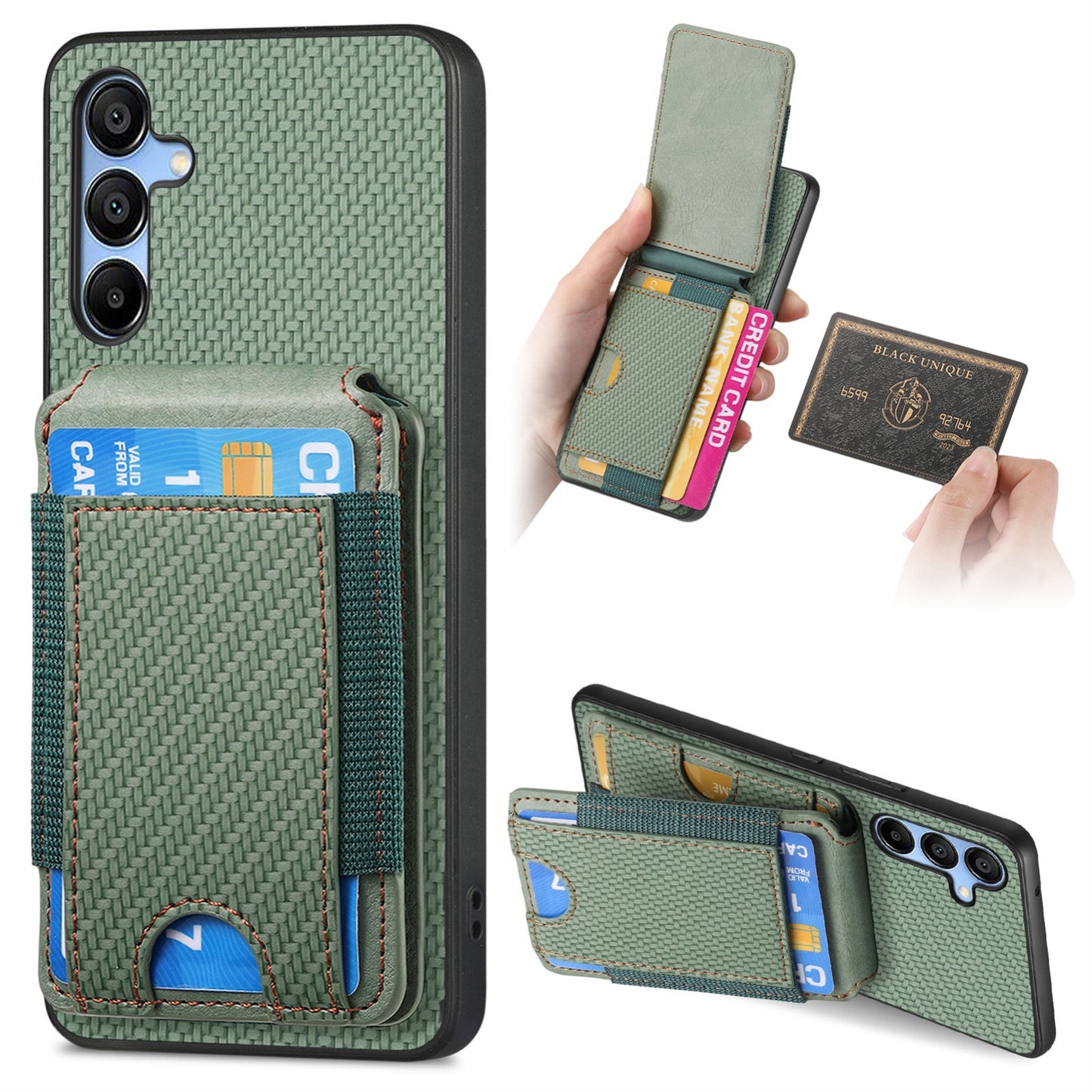 Samsung Galaxy A13 4G Vertical Flip Wallet Stand Phone Case with Carbon Fibre Pattern