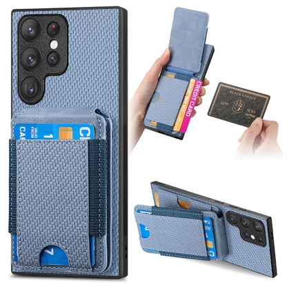 Samsung Galaxy S22 Ultra 5G Vertical Flip Wallet Stand Phone Case with Carbon Fibre Pattern