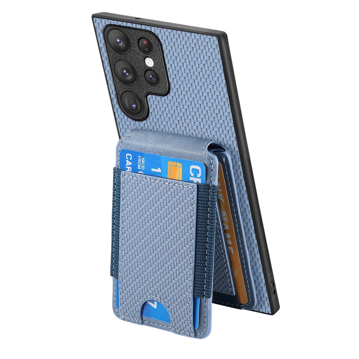 Samsung Galaxy S22 Ultra 5G Vertical Flip Wallet Stand Phone Case with Carbon Fibre Pattern