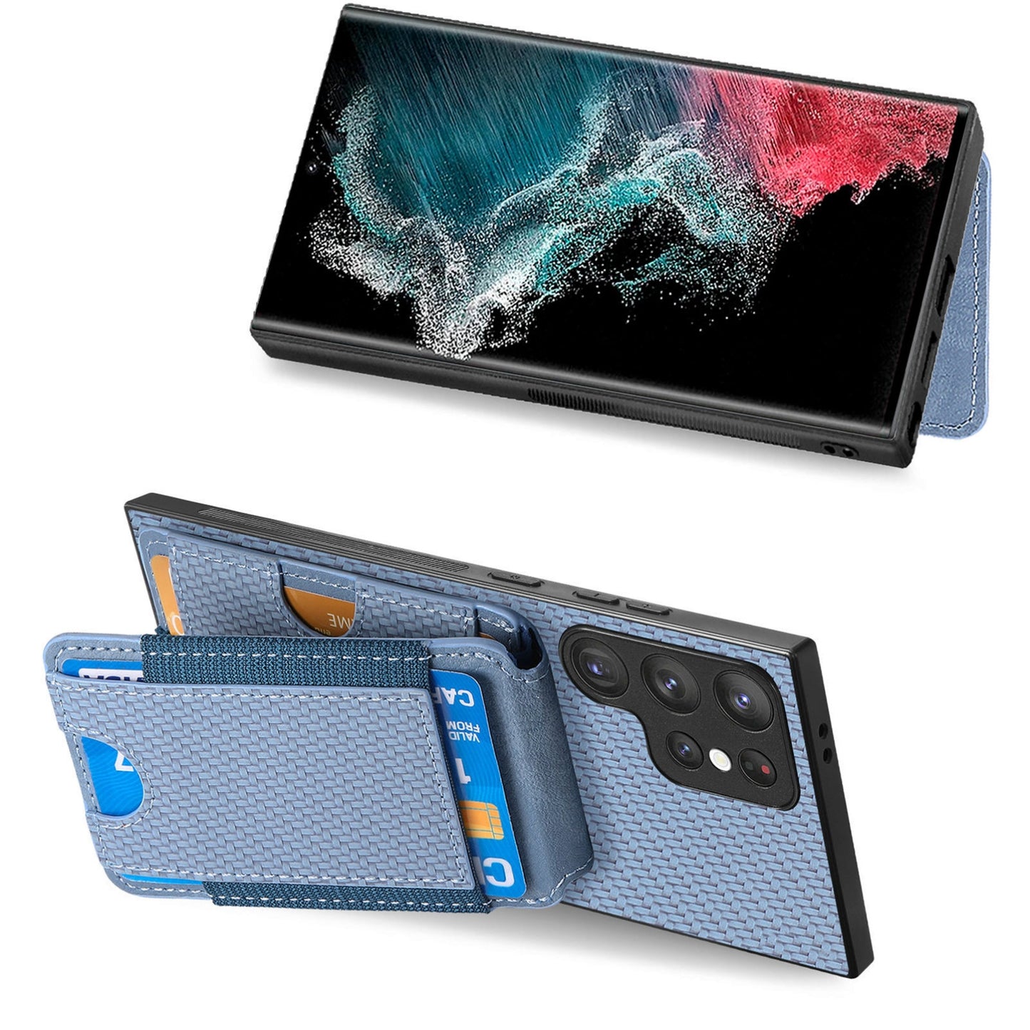 Samsung Galaxy S22 Ultra 5G Vertical Flip Wallet Stand Phone Case with Carbon Fibre Pattern