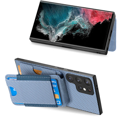 Samsung Galaxy S22 Ultra 5G Vertical Flip Wallet Stand Phone Case with Carbon Fibre Pattern