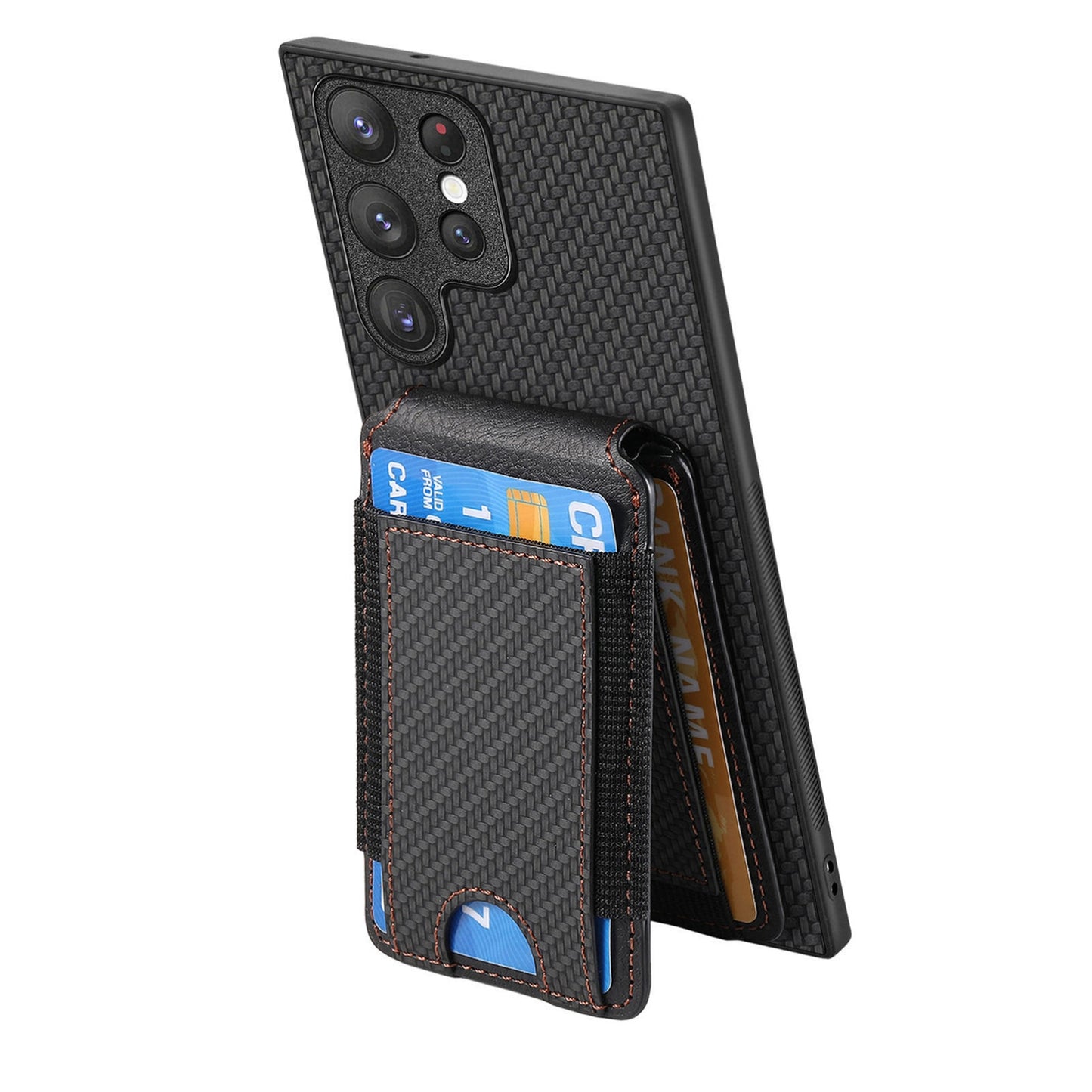 Samsung Galaxy S22 Ultra 5G Vertical Flip Wallet Stand Phone Case with Carbon Fibre Pattern