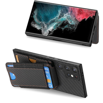 Samsung Galaxy S22 Ultra 5G Vertical Flip Wallet Stand Phone Case with Carbon Fibre Pattern