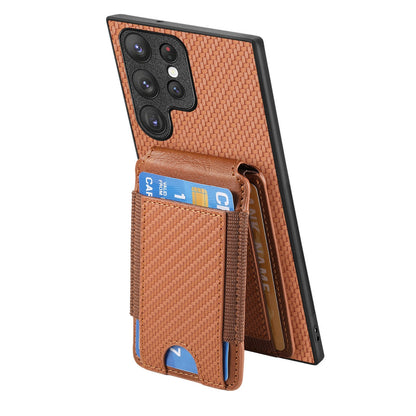Samsung Galaxy S22 Ultra 5G Vertical Flip Wallet Stand Phone Case with Carbon Fibre Pattern