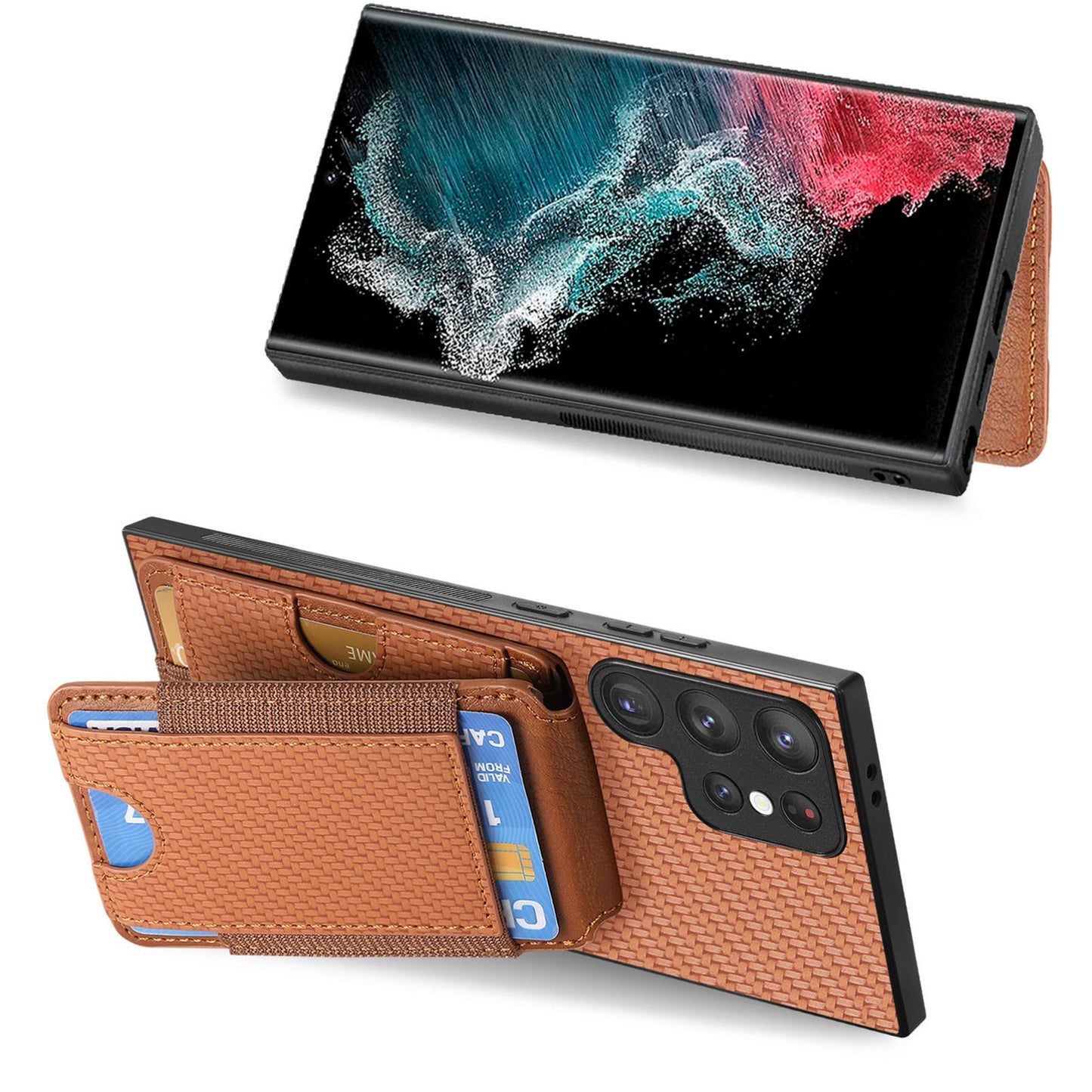 Samsung Galaxy S22 Ultra 5G Vertical Flip Wallet Stand Phone Case with Carbon Fibre Pattern