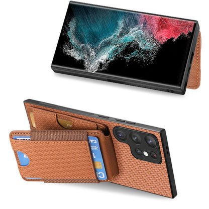 Samsung Galaxy S22 Ultra 5G Vertical Flip Wallet Stand Phone Case with Carbon Fibre Pattern