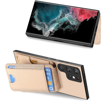 Samsung Galaxy S22 Ultra 5G Vertical Flip Wallet Stand Phone Case with Carbon Fibre Pattern