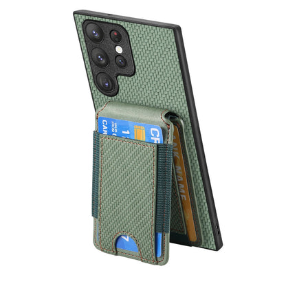 Samsung Galaxy S22 Ultra 5G Vertical Flip Wallet Stand Phone Case with Carbon Fibre Pattern