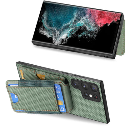 Samsung Galaxy S22 Ultra 5G Vertical Flip Wallet Stand Phone Case with Carbon Fibre Pattern