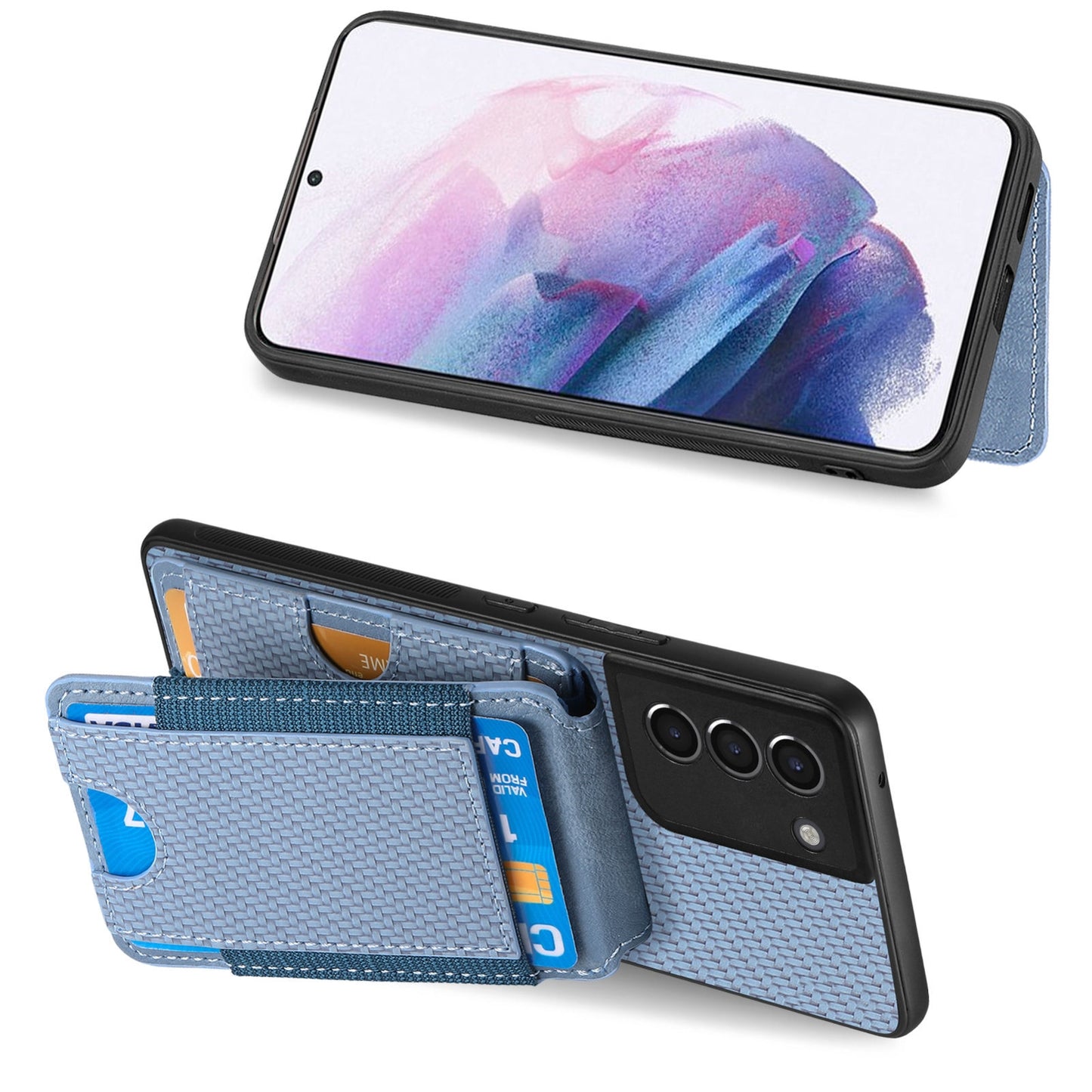 Samsung Galaxy S22+ 5G Vertical Flip Wallet Stand Phone Case with Carbon Fibre Pattern