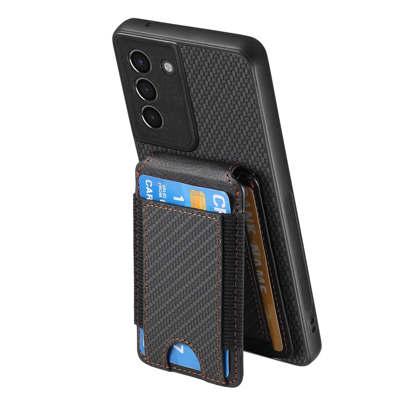 Samsung Galaxy S22+ 5G Vertical Flip Wallet Stand Phone Case with Carbon Fibre Pattern