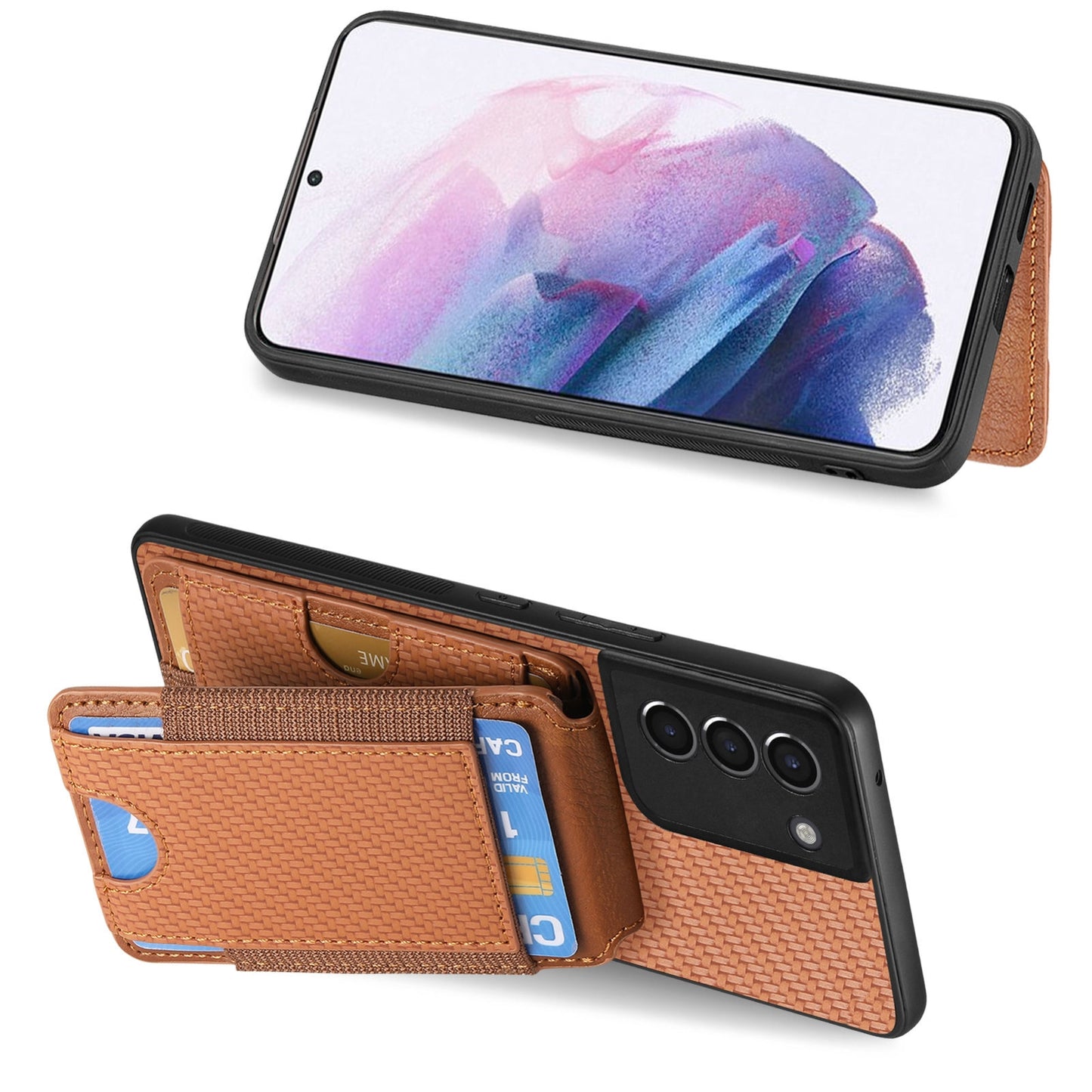 Samsung Galaxy S22+ 5G Vertical Flip Wallet Stand Phone Case with Carbon Fibre Pattern